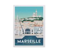 Affiche de Voyage Vintage en France Vieux-Port de Marseille，Puzzle en Papier 1000 Pieces Adultes Enfants Classique Jeu Cadeau（38x26cm）-BO46