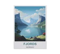 Affiche de Voyage Vintage Fjords Norvège，1000 Pièces Puzzle pour Adultes Enfants Adolescents, Intelligence Soulagement du Stress Divertissement Papier Jouets Bricolage Anniversaire（50x70cm）-BJ10