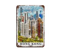 Affiche de voyage vintage Hong Kong Chine 1 Plaque en métal vintage pour pub, club, café, bar, décoration murale, style rétro 30 * 40 cm