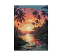 Affiche de voyage vintage Kerala India Sunset，Kit de peinture diamant 5D bricolage, strass point de croix, broderie à la main cadeau de vacances adulte/enfant（50 x 60 cm/19.68 x 23.62 pouces）-AW12