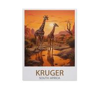 Affiche de Voyage Vintage Kruger Afrique du Sud，Puzzles Puzzle en Papier Abstrait 1000 Pièces Adultes Puzzles Haute Difficulté Cadeau d'apprentissage Créatif（38x26cm）-AW4
