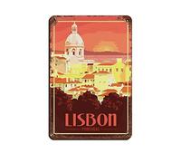 Affiche de voyage vintage Lisbonne Portugal, plaque en métal rétro, peinture sur fer, idéale pour un bar, un café, un garage ou une salle de jeux. Décoration murale 20 x 30 cm.