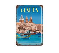 Affiche de voyage vintage Malte, plaque en étain, métal vintage, pub, club, café, bar, décoration murale, affiche rétro, 15 x 30 cm