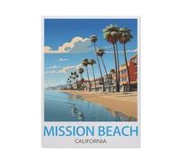 Affiche de Voyage Vintage Mission Beach, Californie，Adultes Puzzle 1000 Pièces pour Adolescents Adultes Jeux De Casse-tête Amusants Puzzle en Papier（38x26cm）-AQ68