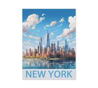 Affiche de Voyage Vintage New York,Puzzle pour Adultes 1000 Pièces en Bois Puzzles Jeu Cadeau Accueil Décoratif Mots Croisés(75x50cm)-AH35