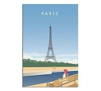 Affiche de voyage vintage Paris France Tour Eiffel Fille Toile Décoration murale Maison Chambre Art Poster Peinture Image Impression Cadeau Posters (sans cadre) 20x30cm