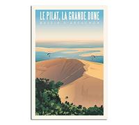 Affiche de voyage vintage Pilat - La Grande Dunes, Le Banc d'Arguin, Bassin d'Arcachon - Affiche décorative sur toile pour chambre familiale, décoration murale, 40,6 x 61 cm