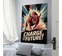Affiche de voyage vintage représentant un taureau qui charge vers le futur, paysage, 30 x 45 cm, toile, décoration murale, salon, chambre à coucher