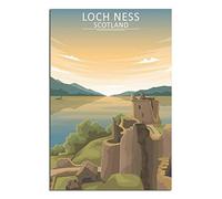 Affiche de voyage vintage sur toile représentant le Loch Ness en Écosse, décoration murale pour la maison, art mural, peinture, impression, cadeau (sans cadre), 40 x 50 cm