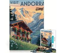 Affiche de Voyage Visitez Andorre,Puzzle de 1000 pièces,Jeu de réflexion,découpe de Haute précision,défi Amusant pour Passer Le Temps d'attente (38x26cm)