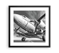 Affiche Decoration Murale Avion Rétro Aéronefs Moderne Poster Cadre Noir 40x40cm Deco Affiches Murales Tableau Decoration Salon Chambre Cuisine Wall Art Design Decor P2BAC40x40-4952