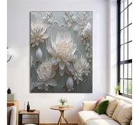 Affiche Decoration Murale Beige clair Lotus Plante Toile Tableau, 3D Relief Poster Mural Impression sur Affiche Salon Toile, sans Cadre (30x40cm)