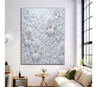 Affiche Decoration Murale Blanc Fleurs Pétales Toile Tableau, 3D Relief Poster Mural Impression sur Affiche Salon Toile, sans Cadre (80x120cm)