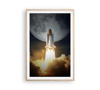 Affiche Decoration Murale Lune Une Fusée Spatiale Nasa Moderne Poster Cadre Chêne Clair 61x91cm Deco Affiches Murales Tableau Decoration Salon Chambre Cuisine Wall Art Design Decor P2NPA61x91-5472
