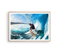Affiche Decoration Murale Moderne Poster Cadre Chêne Clair 100x70cm Surf Surfer Océan vague Deco Affiches Murales Wall Art Design Tableau Decoration Salon Chambre Cuisine Decor P2NAA100x70-2785