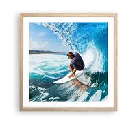 Affiche Decoration Murale Moderne Poster Cadre Chêne Clair 50x50cm Surf Surfer Océan vague Deco Affiches Murales Wall Art Design Tableau Decoration Salon Chambre Cuisine Decor P2NAC50x50-2785