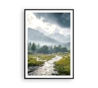 Affiche Decoration Murale Moderne Poster Cadre Noir 70x100cm Paysage De Montagne Rivière Forêt Deco Affiches Murales Wall Art Design Tableau Decoration Salon Chambre Cuisine Decor P2BPA70x100-5333