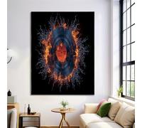 Affiche Decoration Murale Noir Bleu Flammes Éclaboussures D'Eau Disques Toile Tableau, Fantaisie Poster Mural Impression sur Affiche Salon Toile, sans Cadre (80x120cm)
