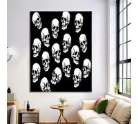 Affiche Decoration Murale Noir et blanc Crâne Gothique Toile Tableau, Dessin Animé Poster Mural Impression sur Affiche Salon Toile, sans Cadre (40x50cm)