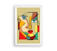 Affiche Decoration Murale Visages Cubisme Yeux Moderne Poster Cadre Blanc 61x91cm Deco Affiches Murales Tableau Decoration Salon Chambre Cuisine Wall Art Design Decor P2WPA61x91-6165