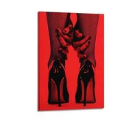 Affiche décorative avec bas en résille rouge et talons hauts, une affiche de style rétro pour les salons, garages, décorations de voiture et panneaux en métal. 20 x 30 cm