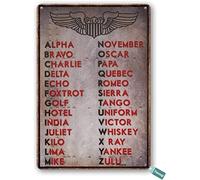 Affiche décorative en métal avec lettres de l'alphabet phonétique international, aviation, ation, famille, restaurant, garage, café, décoration murale, 20,3 x 30,5 cm