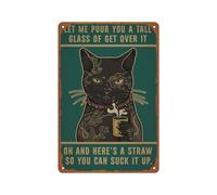 Affiche décorative en métal représentant un chat : « Laissez-moi vous servir un grand verre de Get Over It », idéale pour décorer une chambre, un coin café ou une salle à manger (20 x 30 cm).