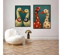 Affiche décorative murale originale sur le thème du billard, avec un motif pop art d'oie, des boules porte-bonheur 7 et 8, un as de pique rétro amusant et un style décalé (40x60cmx2/cadre intérieur).