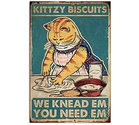 Affiche décorative vintage en métal avec chat Kittzy Biscuits We Knead Em You Need Em - 20,3 x 30,5 cm