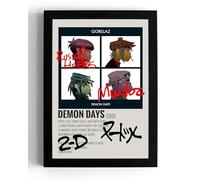 Affiche dédicacée de l'album Demon Days par Gorillaz - Cadeau pour fan - Format A5 - Cadre 21 x 16 cm