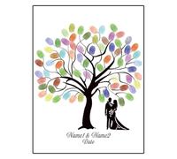 Affiche d'empreintes digitales sur la toile de l'a Arbre à empreintes digitales de mariage, bricolage multicolore, plusieurs tailles, livre d'or avec Silhouette du marié(Color018,21x30cm)