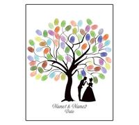 Affiche d'empreintes digitales sur la toile de l'a Arbre à empreintes digitales de mariage, bricolage multicolore, plusieurs tailles, livre d'or avec Silhouette du marié(Color016,40x60cm)