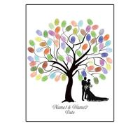 Affiche d'empreintes digitales sur la toile de l'a Arbre à empreintes digitales de mariage, bricolage multicolore, plusieurs tailles, livre d'or avec Silhouette du marié(Color03,50x70cm)