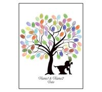 Affiche d'empreintes digitales sur la toile de l'a Arbre à empreintes digitales de mariage, bricolage multicolore, plusieurs tailles, livre d'or avec Silhouette du marié(Color015,50x70cm)