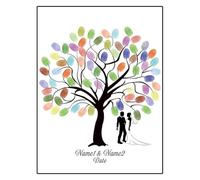 Affiche d'empreintes digitales sur la toile de l'a Arbre à empreintes digitales de mariage, bricolage multicolore, plusieurs tailles, livre d'or avec Silhouette du marié(Color04,40x60cm)