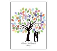 Affiche d'empreintes digitales sur la toile de l'a Arbre à empreintes digitales de mariage, bricolage multicolore, plusieurs tailles, livre d'or avec Silhouette du marié(Color07,30x40cm)