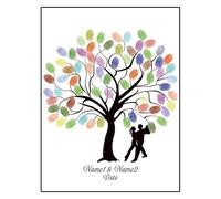 Affiche d'empreintes digitales sur la toile de l'a Arbre à empreintes digitales de mariage, cadre Photo en toile 16 pouces, livre d'or faire soi-même(Color08,16inch (White Frame))