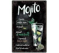 Affiche d'enseignement murale en métal noir Mojito Cocktail, plaque en fer blanc épais, panneaux de décoration murale pour Man Cave Bar, affiches en métal Mojito, décoration murale, plaque en aluminiu