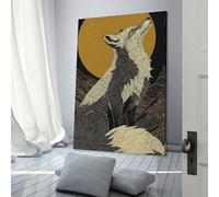 Affiche d'illustration de renard hurlant à la lune, œuvres d'art sur toile, décoration murale esthétique, image pour la maison, peinture, décoration moderne, 60 x 90 cm