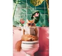 Affiche Drôle D'Animal Lisant Sur Les Toilettes, Impression Sur Toile, Chat Faisant Caca, Animal De Compagnie, Peinture Murale Rose, Image D'Art, Salle De Bain, Salon, Décoration D'Intérieur, Format A