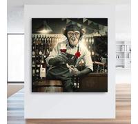 Affiche drôle de singe barman pour club pub salle à vin décoration de la maison boire un cocktail 60x60cm sans cadre