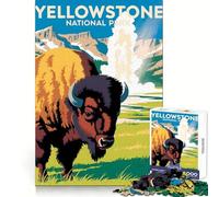 Affiche du Bison du Parc National de Yellowstone, Puzzle de 1000 pièces pour Adolescents, Exercice de logique, Jeu Calme, Bords Nets, Cadeau Festif (38x52cm)