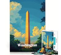 Affiche du Monument de Washington Puzzle de 1000 pièces pour Adultes Jeu de logique Découpe de précision Bords Lisses pour Les réunions de Famille (38x52cm)