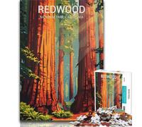 Affiche du Parc National de Redwood, Puzzle de 1000 pièces pour Adolescents et Adultes, Anti-Stress, défi Difficile, renforce l'amour Entre Couples, 38x26cm