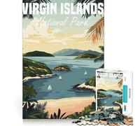 Affiche du Parc National des îles Vierges,Puzzle de 1000 pièces pour Adolescents,activité ludique et stimulante pour la réflexion,Taille Uniforme,pièces précises,Relaxation,activité