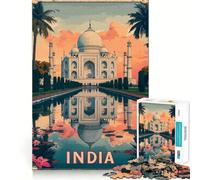 Affiche du Taj Mahal, Inde Puzzle de 1000 pièces pour Adolescents Jeu de logique Stimulant, Relaxant et aux Contours Nets Idée Cadeau d'anniversaire 50x75cm