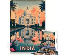 Affiche du Taj Mahal, Inde Puzzle de 1000 pièces pour Adultes, Jeu de réflexion, détente, découpe Parfaite, Cadeau mémorable 38x52cm