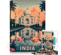 Affiche du Taj Mahal, Inde Puzzle de 1000 pièces pour Adultes, Jeu de réflexion, détente, découpe Parfaite, Cadeau mémorable 38x52cm