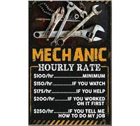 Affiche du tarif horaire d'un mécanicien - Décoration murale pour ingénieur mécanicien - Cadeau pour homme - Fête des pères - Mari - Atelier de réparation automobile - Toile tendue sur châssis