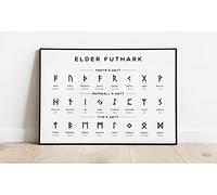 Affiche en langues imprimées sans cadre 1 (tableau des runes nordiques, impression Elder Futhark, affiche runes, tableau de l'alphabet, runes murales, noir et blanc (2), 297 x 420 mm